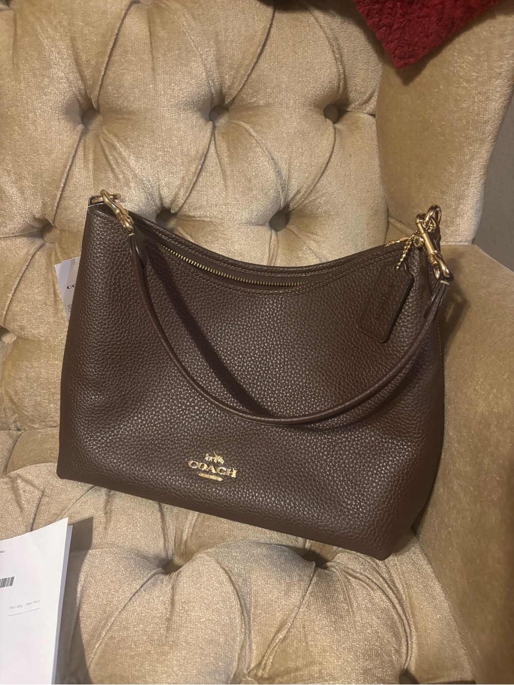 Coach Pebbled large Laurel Leather Shoulder Bag in Brown with Gold Hardware - Picture 8 of 10